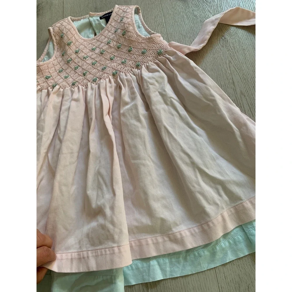 Ralph Lauren Kids Pink Smocked Floral Pique Cotton Dress 2T Pastel Cottagecore